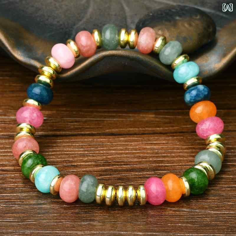 ブレスレット レディース 天然石 メノウ 水晶 ピンク 弾力性 パワーストーン アクセサリー 欧米風 ファッション 小物 ギフト 通勤用 カラフル