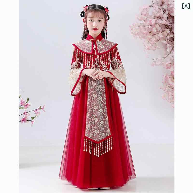 ・カテゴリ: 子供服（チャイナドレス、唐装、民族衣装）・スタイル: チャイナドレス・デザインテイスト: 中国風・主な素材: ポリエステル50%・生地: サテン・生地加工: 起毛、柔軟加工・デザイン要素: レース、田園風、花柄、切り替え、親子、プリンセス、メッシュ・厚さ: 標準・柄: プリント・性別: 女の子・対象年齢: 3〜8歳・カラー展開: ワインレッド・対応身長: 100cm, 110cm, 120cm, 130cm, 140cm, 150cm, 160cm