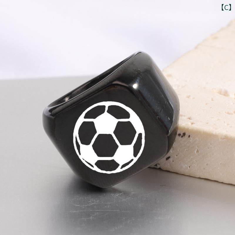 narukiの指輪 メンズ スクエア 18mm サッカーボール レーザー彫刻 ステンレスリング ヴィンテージ風 スポーツ アクセサリー カジュアル ファッション小物｜アングル3