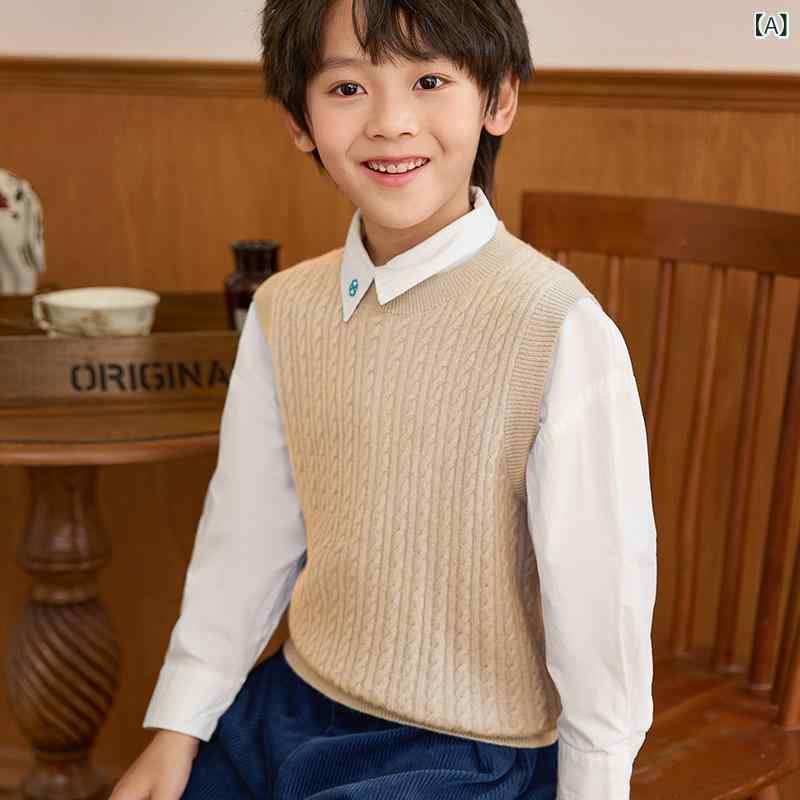 ニットベスト キッズ ジュニア 男の子 女の子 トップス Vネック ケーブル編み 秋冬...