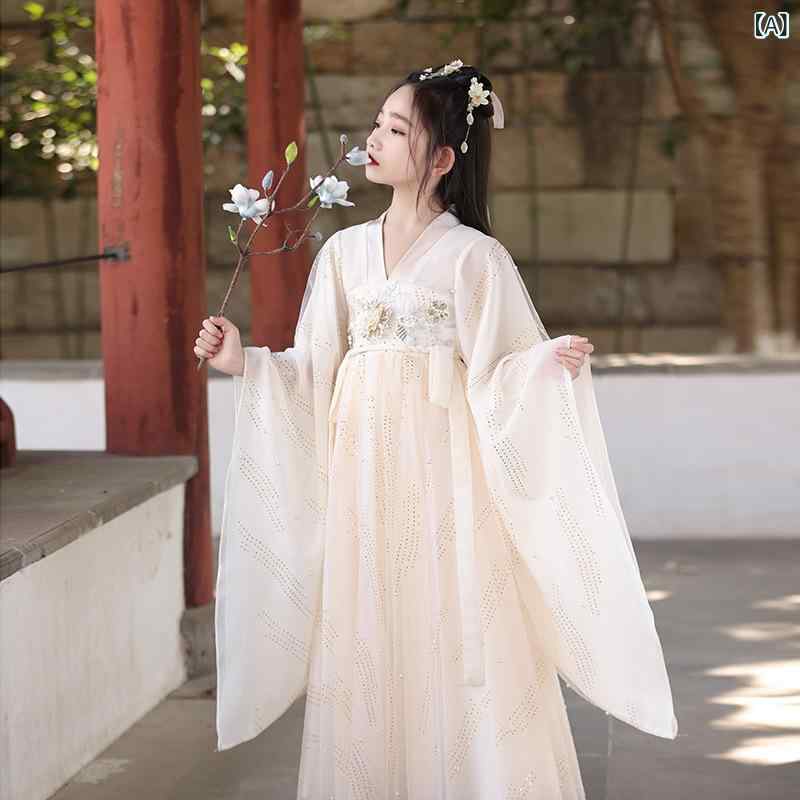 ワンピース キッズ 女の子 ハロウィン コスプレ 漢服 中華風 衣装 子供 古装 七五三 お遊戯会 シャンパン 110-160cm