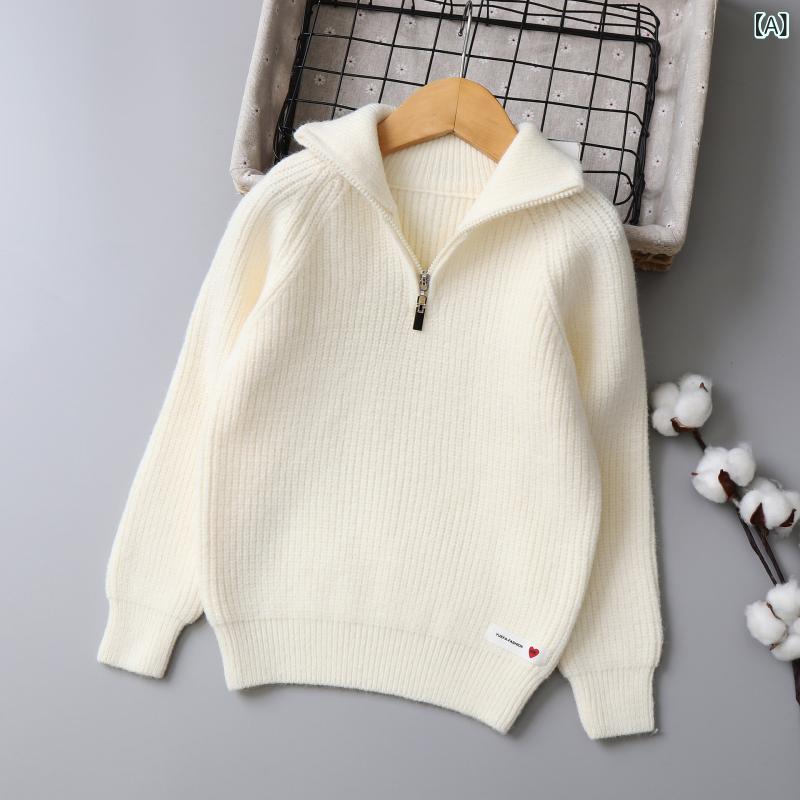 セーター キッズ 女の子 ハーフジップ 立ち襟 ニット 厚手 あったか 防寒 秋冬 ボ...