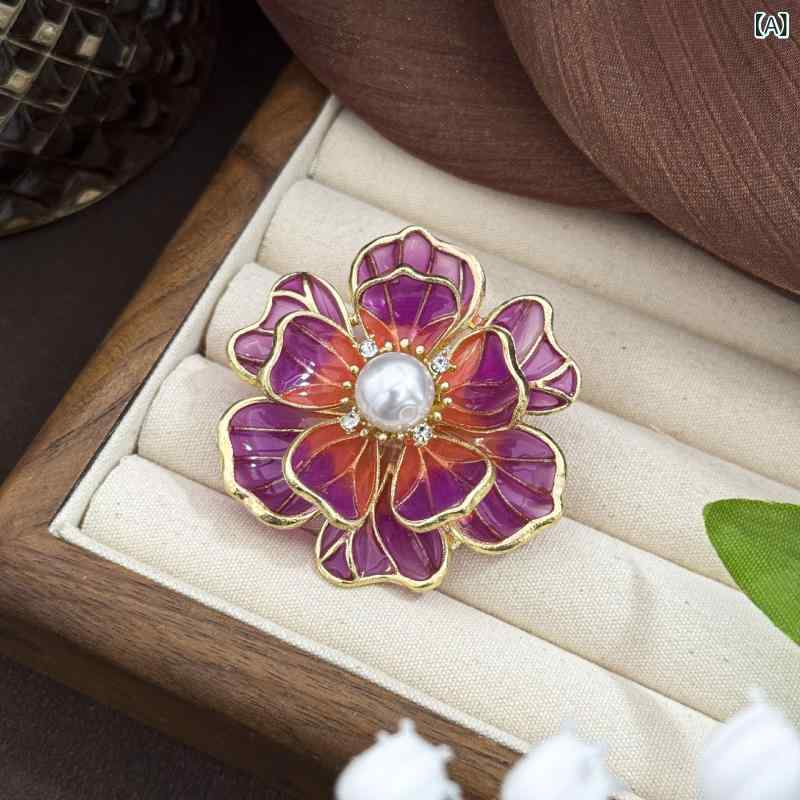 ブローチ レディース コサージュ 牡丹 花 モチーフ 伝統 和風 チャイナドレス 帯留め 飾り ピンバッジ アクセサリー フォーマル 式典 華やか 上品 紫 緑