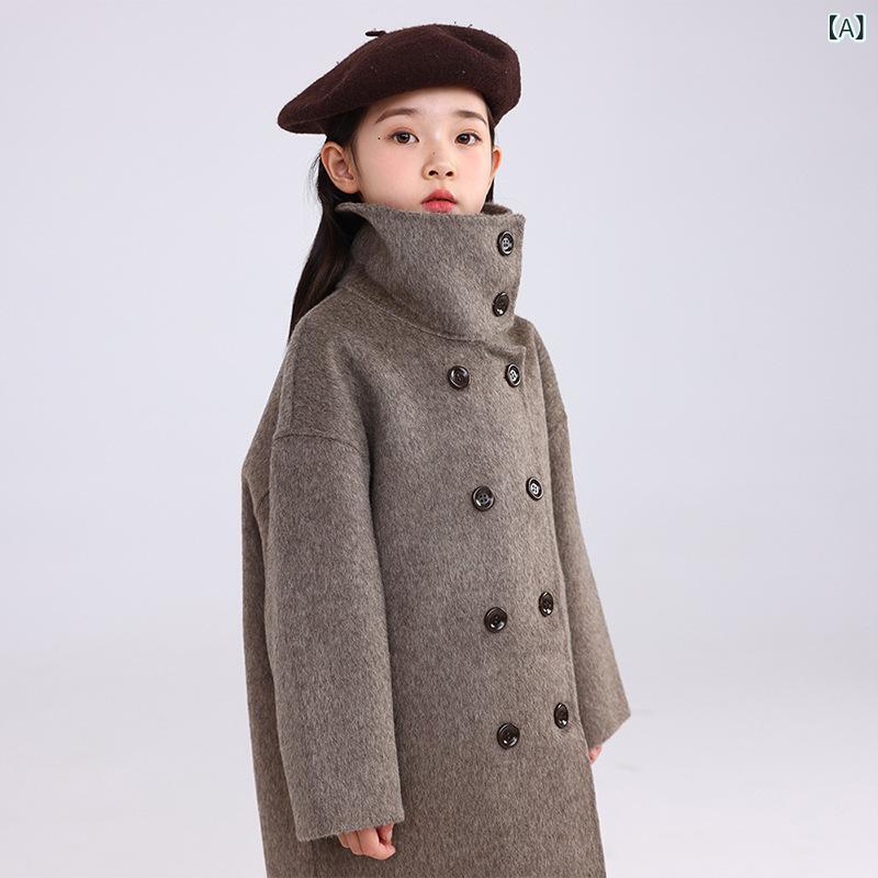 コート キッズ 子供 男の子 女の子 秋冬 ウール混 ダブルフェイス ピーコート アウター ダブルボタン 防寒 暖かい 動きやすい カジュアル ミディアム丈