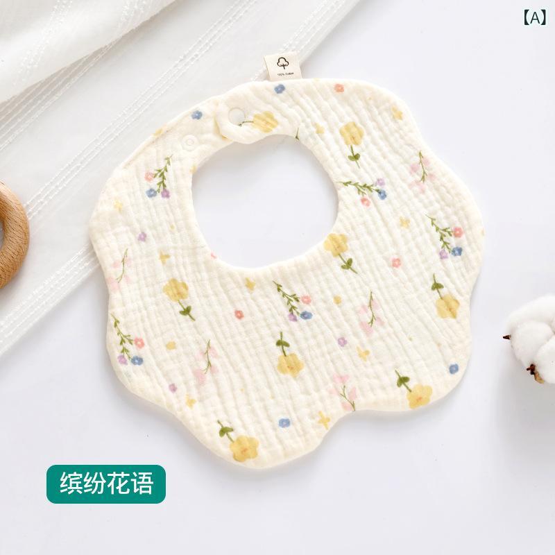スタイ ベビー キッズ 6層ガーゼ 360度回転 よだれかけ コットン 赤ちゃん 花びら...