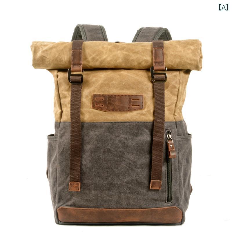 ・容量: 36-55L・素材: 帆布・機能: 通気性、防水、耐摩耗性、耐衝撃性、軽量・柄: 無地・スタイル: クロスボーダーカジュアル・裏地素材: 綿・カラー展開: カーキ、コーヒー、ミリタリーグリーン、レイクグリーン・PC収納サイズ: 16インチ相当