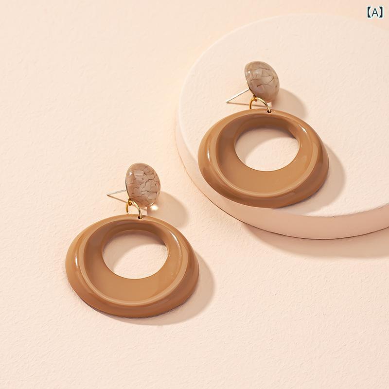 耳飾り レディース フープピアス フレンチ レトロ べっ甲風 大ぶり サークル アクリル シルバー925 上品 エレガント ブラウン アイボリー 揺れる プレゼント