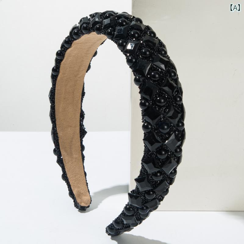 ・素材: 樹脂、パール・加工: ラインストーン・カラー展開: ブラック、ホワイト、ブラウン、AB・カテゴリ: ヘアバンド・スタイル: 韓国風・テイスト: 清新、フェミニン・デザイン要素: 円形・デザイン分類: 幾何学模様・対象: レディース