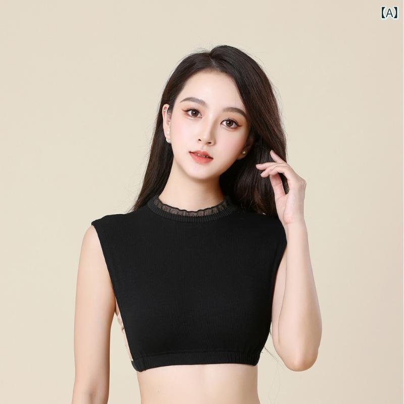 付け襟 レディース 立ち襟 レース ニット シフォン ハイネック 重ね着風 インナーシャツ フリル レース ネックカバー 紫外線対策 寒さ対策 インナー