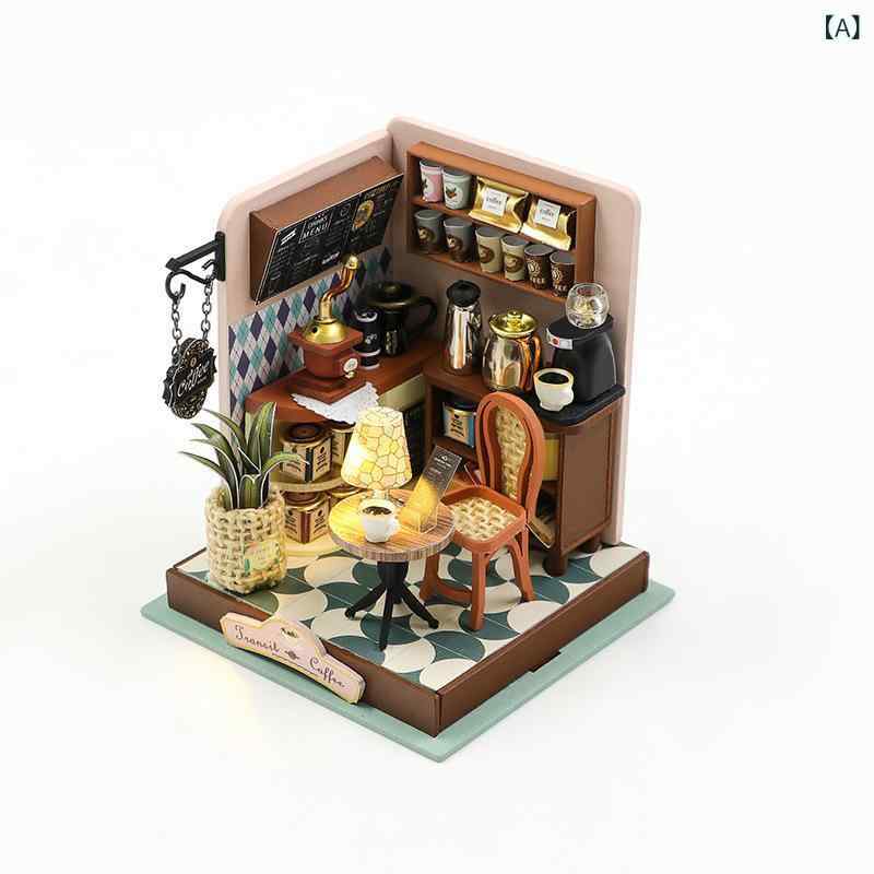 ミニチュアハウス 木製 手作りキット ドールハウス カフェ ジオラマ 組み立て式 ク...
