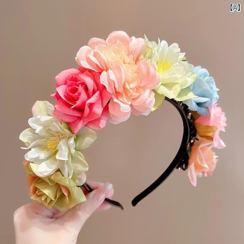 カチューシャ キッズ 女の子 花かんむり ヘアアクセサリー フラワー モチーフ 中華...