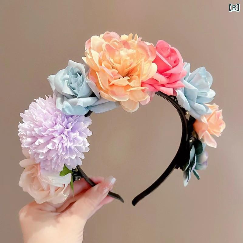 カチューシャ キッズ 女の子 花かんむり ヘアアクセサリー フラワー モチーフ 中華...