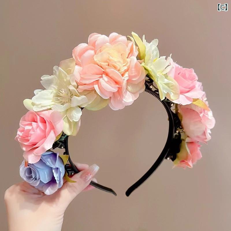 カチューシャ キッズ 女の子 花かんむり ヘアアクセサリー フラワー モチーフ 中華...
