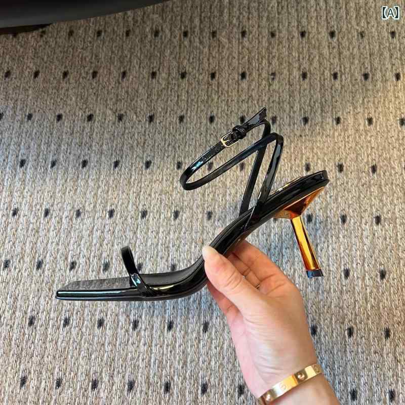 ・カテゴリ: ストラップサンダル・スタイル: 欧米風・アッパー素材: マイクロファイバー・ソール素材: ゴム・インナー素材: マイクロファイバー・つま先形状: スクエアトゥ・ヒールタイプ: 細ヒール・ヒール高: 6～8cm・履き方: ワンストラップバックル・カラー展開: ブラック、ワインレッド・サイズ展開: 34, 35, 36, 37, 38, 39, 40