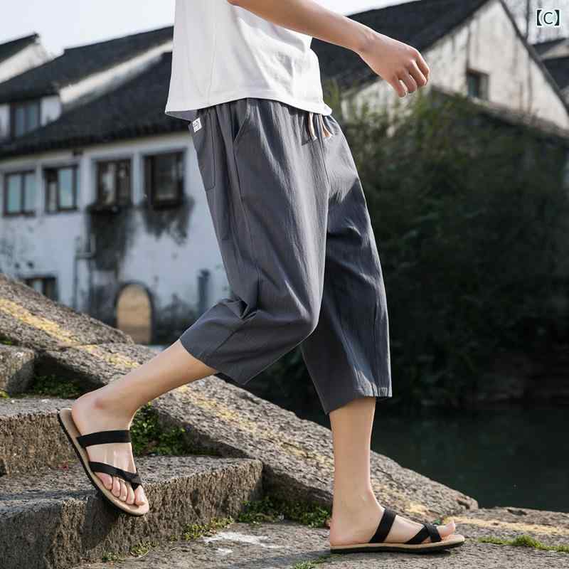 narukiのパンツ メンズ 春夏 リネン ワイドパンツ カジュアル 薄手 クロップドパンツ 接触冷感 ゆったり 7分丈 8分丈 ボトムス 無地 涼しい 通気性｜アングル3