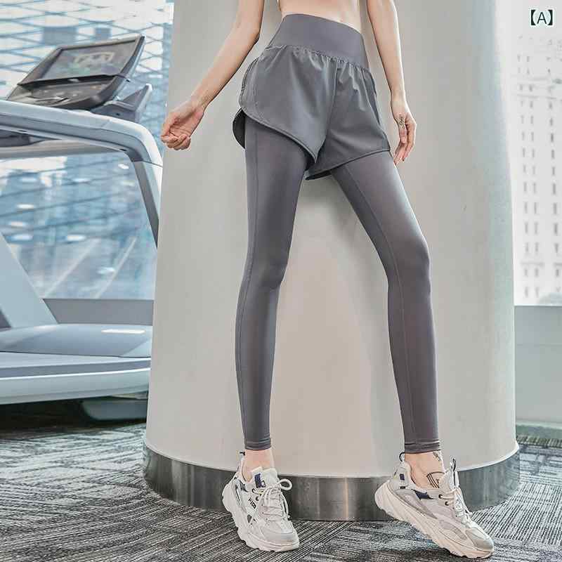 ヨガパンツ レディース ハイウエスト 美脚 ぽっこりお腹カバー フェイクレイヤード...