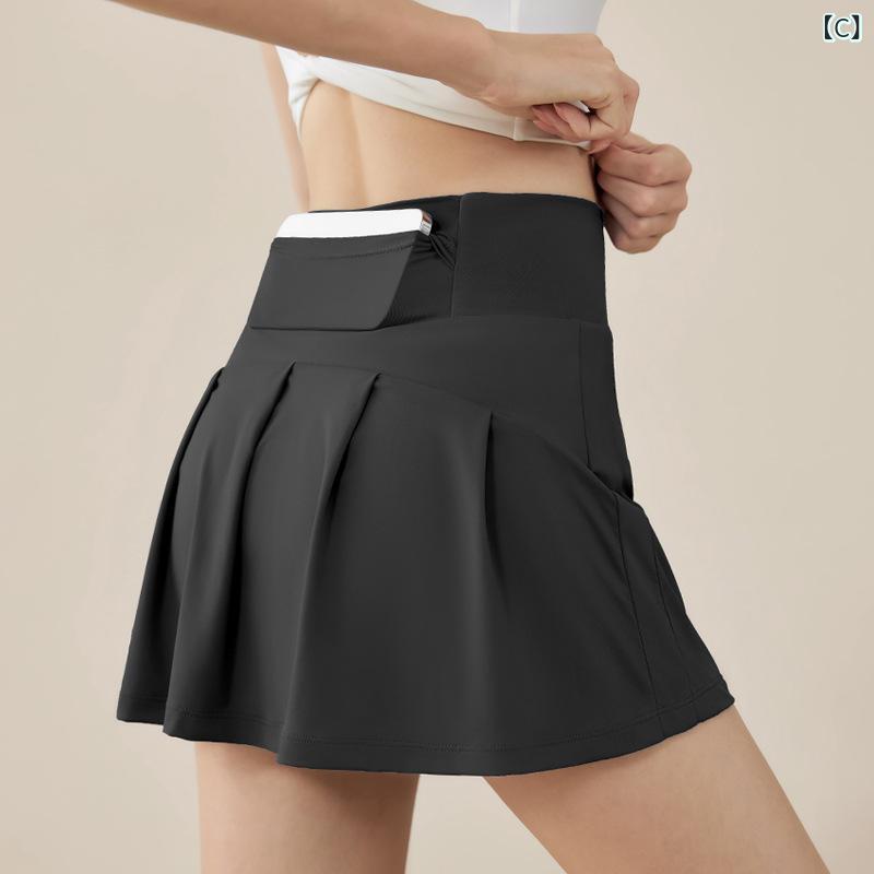 narukiのキュロットパンツ レディース 接触冷感 インナー付き プリーツ ハイウエスト Aライン ミニ丈 テニス ゴルフ ランニング 運動着｜アングル3