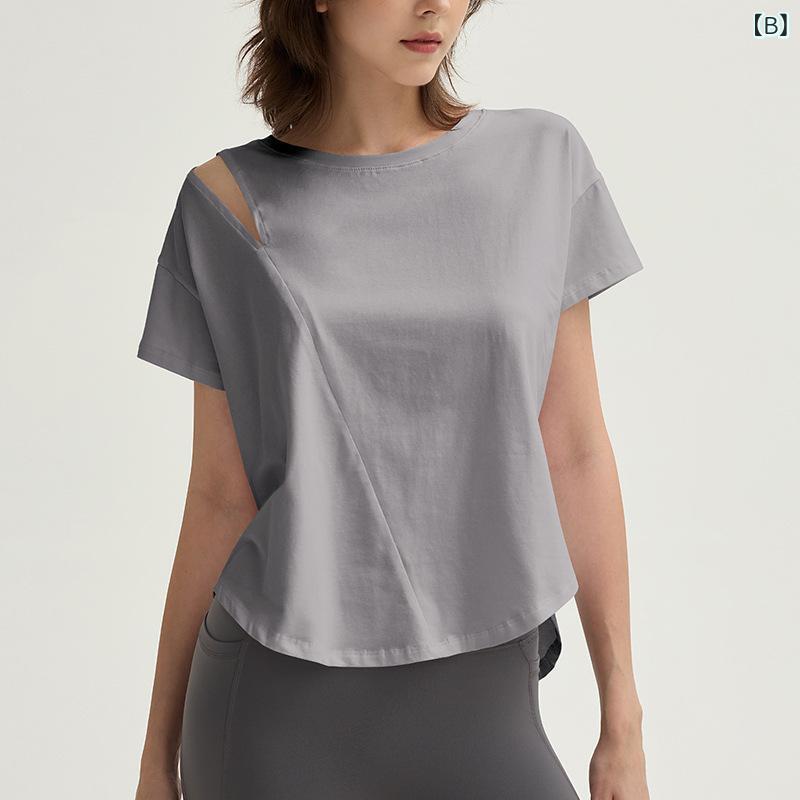narukiのTシャツ レディース 半袖 ヨガウェア スポーツウェア トップス 吸汗速乾 伸縮性 ストレッチ 涼しい 薄手 動きやすい ランニング フィットネス ジム トレーニング 無地 部屋着 クルーネック ゆったり 着やせ｜アングル2