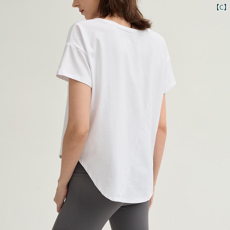narukiのTシャツ レディース 半袖 ヨガウェア スポーツウェア トップス 吸汗速乾 伸縮性 ストレッチ 涼しい 薄手 動きやすい ランニング フィットネス ジム トレーニング 無地 部屋着 クルーネック ゆったり 着やせ｜アングル3