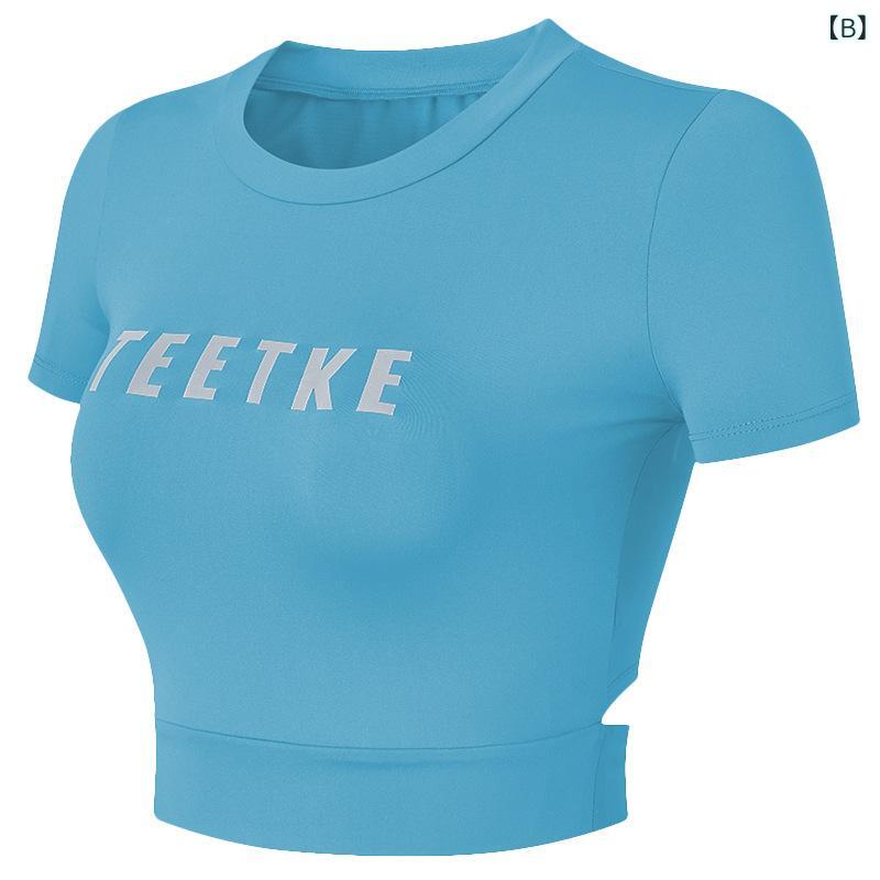 Tシャツ レディース 半袖 ショート丈 タイト ヨガウェア 吸汗速乾 スポーツウェア ...