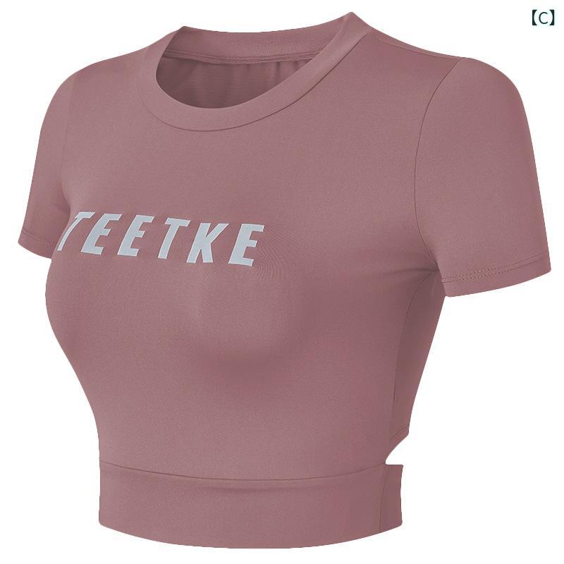 Tシャツ レディース 半袖 ショート丈 タイト ヨガウェア 吸汗速乾 スポーツウェア ...