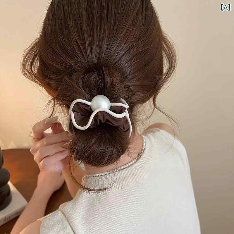 ヘアゴム レディース シュシュ パール付き ボリューム シュシュ 髪ゴム 髪留め 伸...