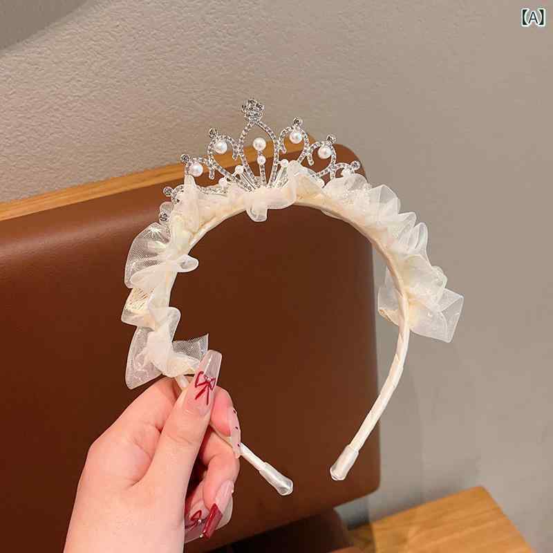 カチューシャ キッズ 女の子 ヘアアクセサリー クラウン 冠 フリル レース リボン パール かわいい ヘアバンド プリンセス ヘッドドレス 発表会 結婚式
