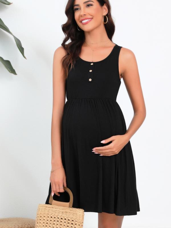 ワンピース レディース 妊婦服 授乳服 春夏 接触冷感 ゆったり ノースリーブ Aライン Aラインワンピース 膝丈 無地 ボタン付き ポケット 通勤 マタニティウェア