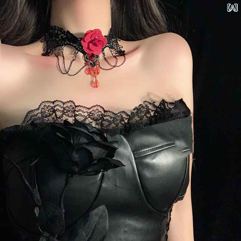 ・カテゴリ: ネックレス、ブレスレット、リング・主な素材: レース、クリスタル・スタイル: ゴシック・クラフト: ・カラー展開: レッド、ブラック