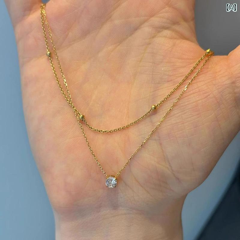ネックレス レディース 二連 ダブルライン キュービックジルコニア サージカルステンレス 金属アレルギー対応 ゴールド 華奢 細め デコルテチェーン 首飾り ジュエリー アクセサリー 通勤 オフィス カジュアル 通勤 オフィス 上品 エレガント