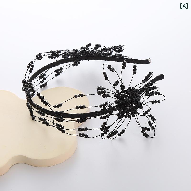 カチューシャ レディース ヘアアクセサリー 水晶 ビーズ ハンドメイド キラキラ 幅広 痛くない 髪飾り 華やか 上品 ブライダル 結婚式 ウェディング パーティー お呼ばれ フォーマル クラシック アンティーク調 エレガント