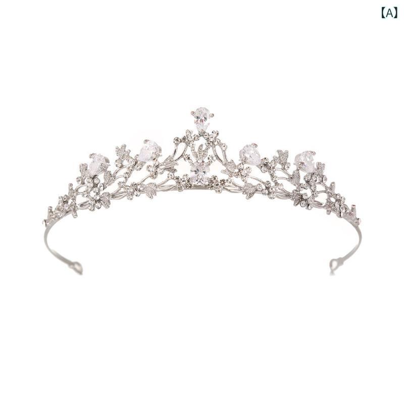 ティアラ レディース キラキラ ジルコニア ラインストーン 王冠 ヘアアクセサリー ブライダル ウェディング 結婚式 二次会 髪飾り プリンセス 合金 シルバー 豪華 エレガント