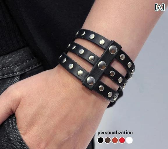 ブレスレット メンズ フェイクレザー 腕輪 バングル パンク ロック 風 アクセサリー カジュアル かっこいい
