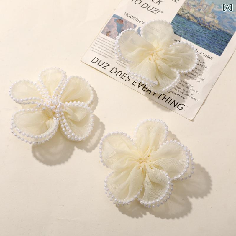 DIYパーツ 手芸用 レース チュール パール調 5弁花 コサージュ ヘアアクセサリー ...