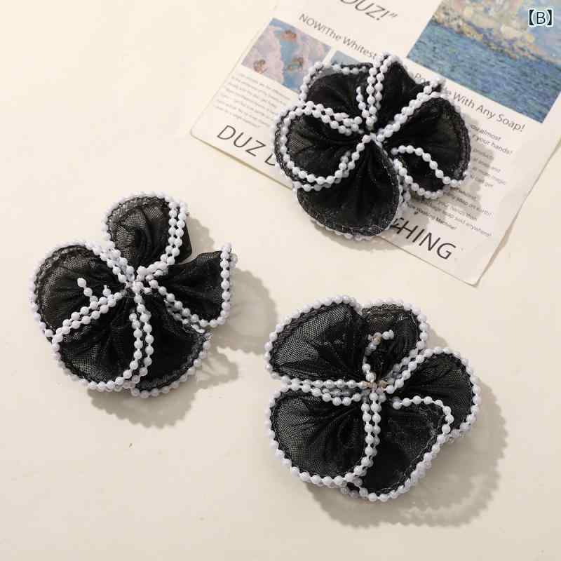 DIYパーツ 手芸用 レース チュール パール調 5弁花 コサージュ ヘアアクセサリー ...