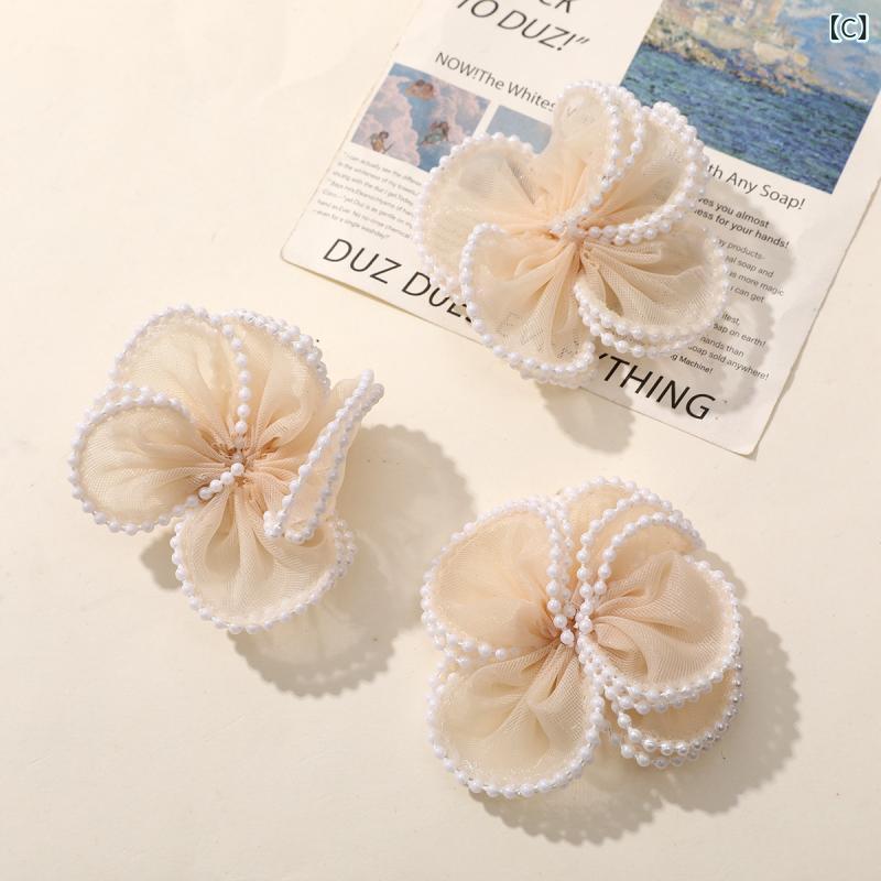 DIYパーツ 手芸用 レース チュール パール調 5弁花 コサージュ ヘアアクセサリー ...