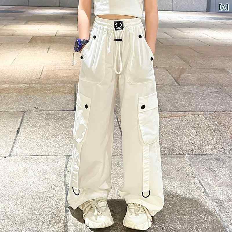 ・スタイル: 韓国風・カテゴリ: キッズパンツ・パンツ丈: ロングパンツ・主な素材: 綿・対象性別: 女の子・対象年齢: 8歳以上（身長140cm以上）・デザイン: カーゴパンツ・加工: 柔軟加工・柄: 無地・テーマ: スポーツ、ストリート・ウエスト: ミディアムウエスト・フロント仕様: 引き紐・カラー展開: ホワイト、ブラック、レッド・サイズ展開: 120cm、130cm、140cm、150cm、160cm、170cm
