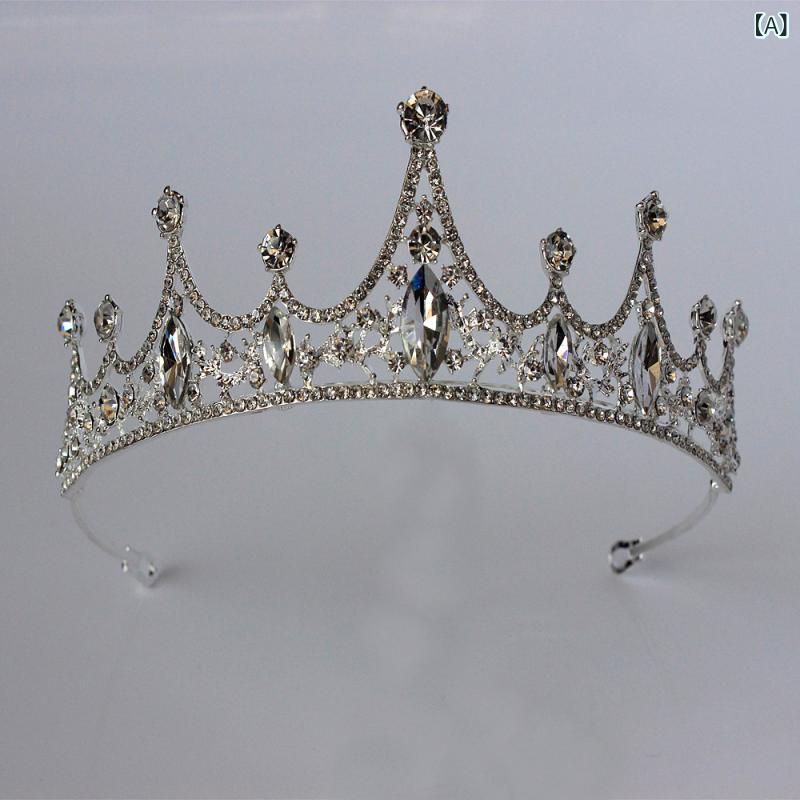 ・カテゴリ: ヘッドドレス・主な素材: 合金（メッキ加工）・スタイル: 韓国風・対象: レディース・デザイン: クラウン・ストーンの種類: クリスタル・ギフト向け用途: 結婚式、誕生日、お祝い、周年記念、記念品・カラー展開: シルバー・トレンド要素: バロック調クリスタルクラウン、ウエディングヘッドドレス、バースデー用クラウン