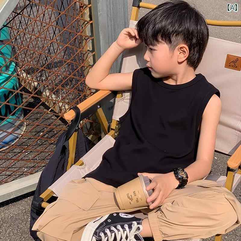 Tシャツ キッズ 男の子 ノースリーブ タンクトップ コットン Aクラス 吸汗速乾 通気性 伸縮性 無地 ジュニア スポーツウェア 小学生 子供服 丸首 インナー トップス カジュアル アウトドア