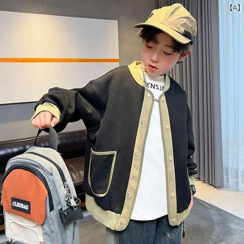 ジャケット キッズ 男の子 春秋 アウター 野球襟 コットン混 前開き スナップボタ...