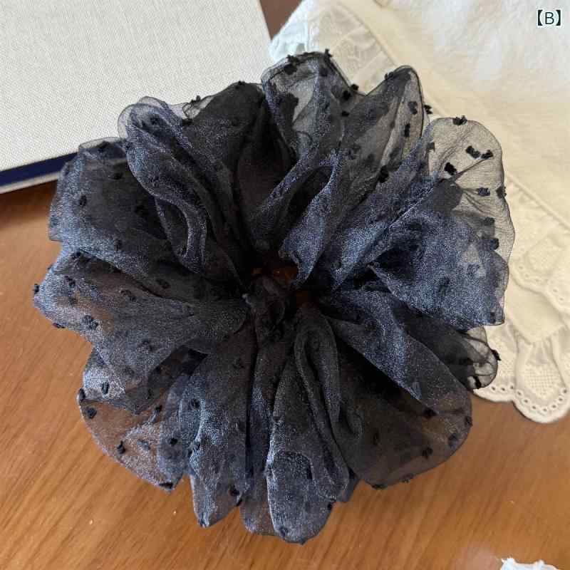 シュシュ レディース ヘアアクセサリー ボリューム シアー ドット柄 水玉 レース ...