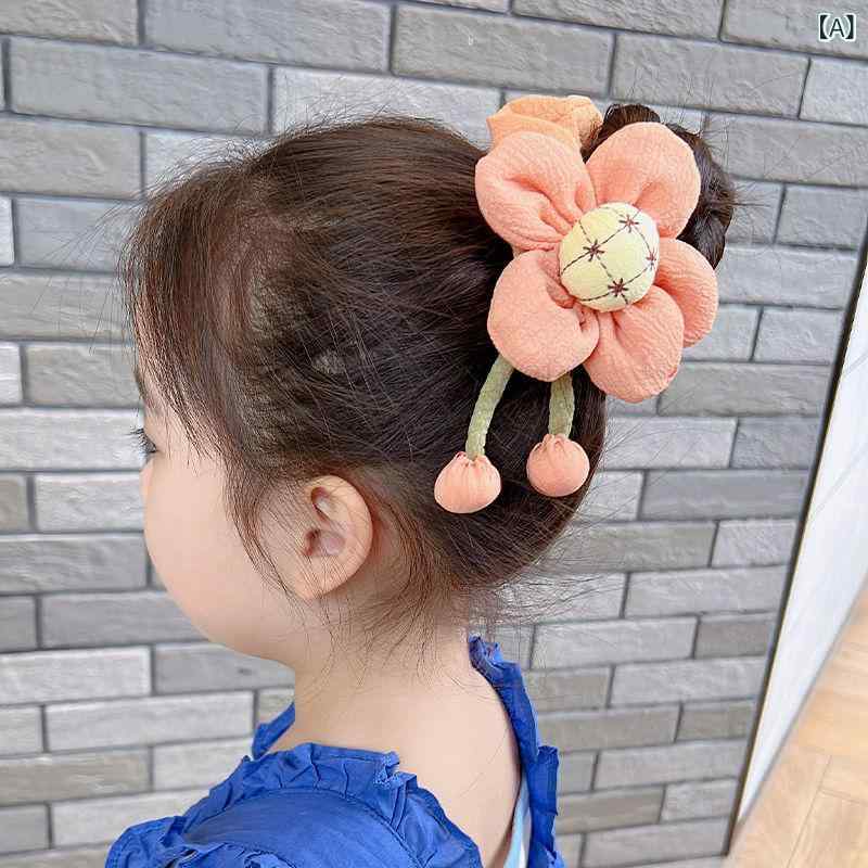 ・スタイル: 子ども用・加工方法: 手作業・モチーフ: 花、小菊・デザイン: かわいい・カラー展開: オレンジピンク、アイボリー、イエロー・ヘアアクセサリー分類: ヘアゴム・対象: 子ども（3～6歳、6～10歳、10歳以上）・商品カテゴリ: ヘアアクセサリー