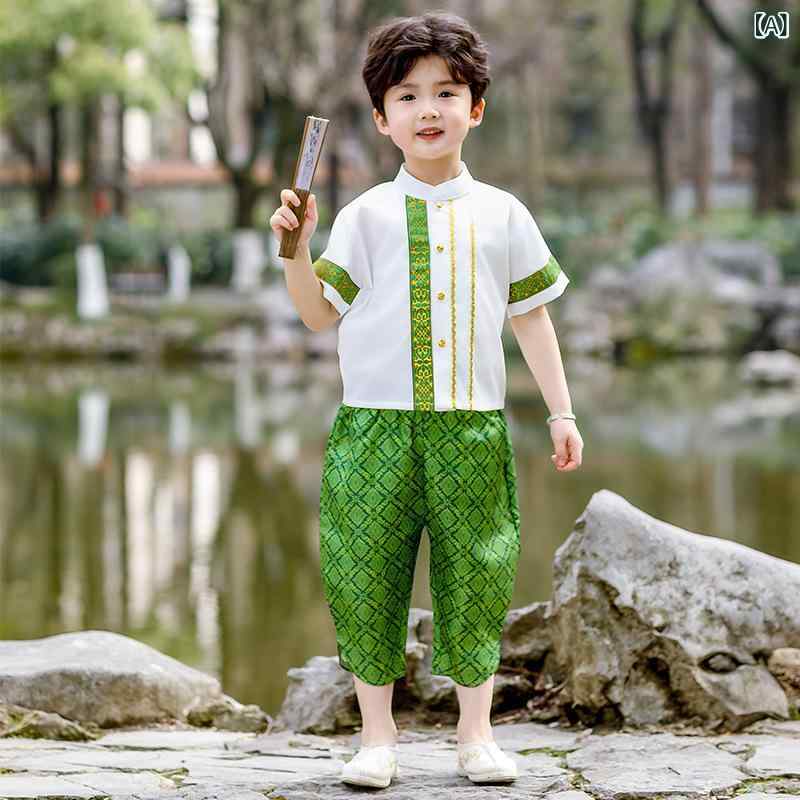 ・カテゴリ: 子供用民族衣装・スタイル: 中国風・厚さ: 薄手・素材: ポリエステル ・カラー展開: 男児用、女児用・サイズ展開: 90cm、100cm、110cm、120cm、130cm、140cm、150cm、160cm、170cm・推奨年齢: 3歳〜8歳（身長100cm〜140cm）