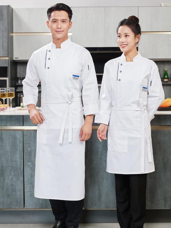 ・カテゴリ: 厨师服（コックコート）・対象: 男女兼用・機能: 吸湿速乾・ボトムス丈: 長ズボン・主な素材: ポリエステル、綿・カラー展開: ホワイト、グレー、ブラック、ブルー・サイズ展開: M、L、XL、XXL、XXXL、4XL・上下セット分類: トップス・袖型: レギュラースリーブ・袖丈: 長袖・襟型: スタンドカラー・着丈: ミドル丈（50cm超65cm以下）