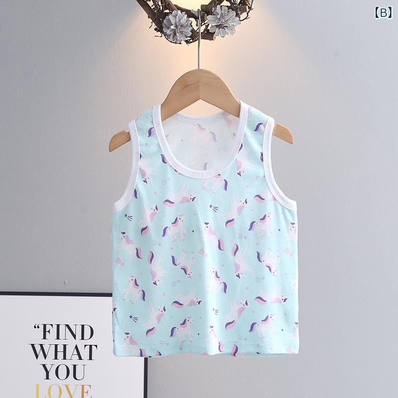 Tシャツ キッズ ノースリーブ タンクトップ 綿混 薄手 男の子 女の子 トップス 通気性 吸汗 速乾 キャラクター プリント 丸首 カジュアル 部屋着 90 100 110 - 2