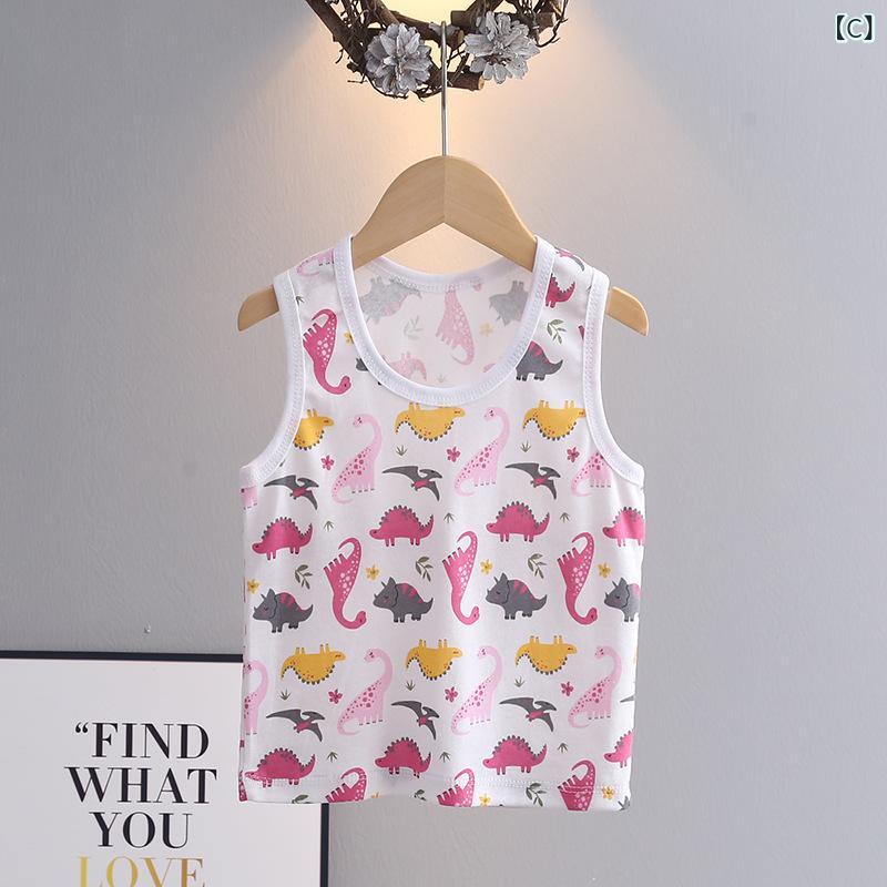 Tシャツ キッズ ノースリーブ タンクトップ 綿混 薄手 男の子 女の子 トップス 通気性 吸汗 速乾 キャラクター プリント 丸首 カジュアル 部屋着 90 100 110 - 3