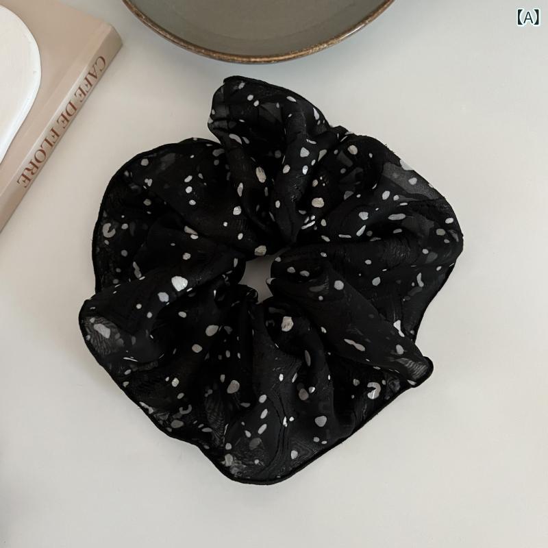 ヘアゴム レディース シュシュ ドット柄 リボン付き フレンチシック 上品 エレガン...