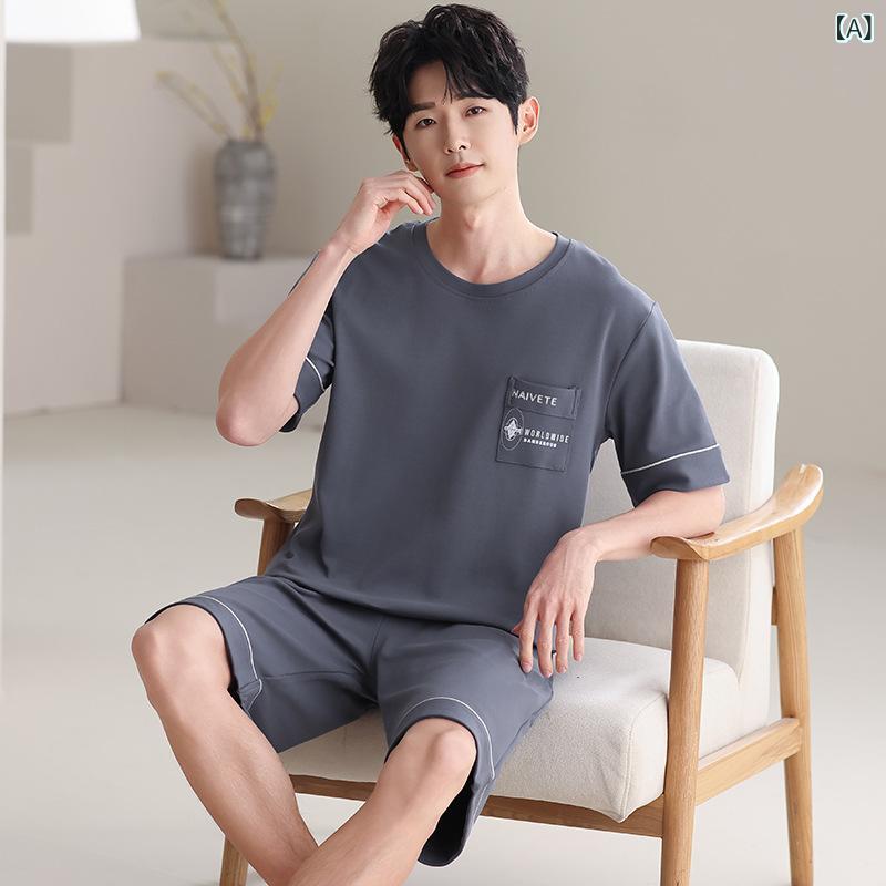 ・カテゴリ: ルームウェア上下セット・素材: 綿・スタイル: セットアップ・生地の厚さ: 薄手・ネックライン: クルーネック・袖丈: 三分袖・パンツ丈: ショートパンツ・機能: カジュアル、睡眠用、ルームウェア、快適性・対象: 若年男性・着用シーン: 部屋着・サイズ展開: L、XL、XXL、XXXL、XXXXL