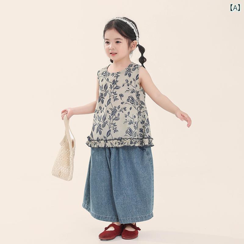 ブラウス キッズ 女の子 ノースリーブ トップス シャツ キャミソール 花柄 フリル ...