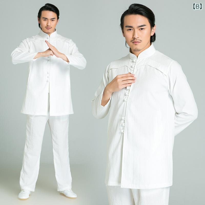 太極拳服 メンズ 春秋 練功服 チャイナ風 中山装 太極拳 ウェア 無地 麻混 演武 練...